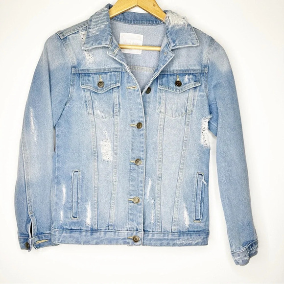 Altar’d State Distressed Denim Jacket Size XS - Picture 1 of 5
